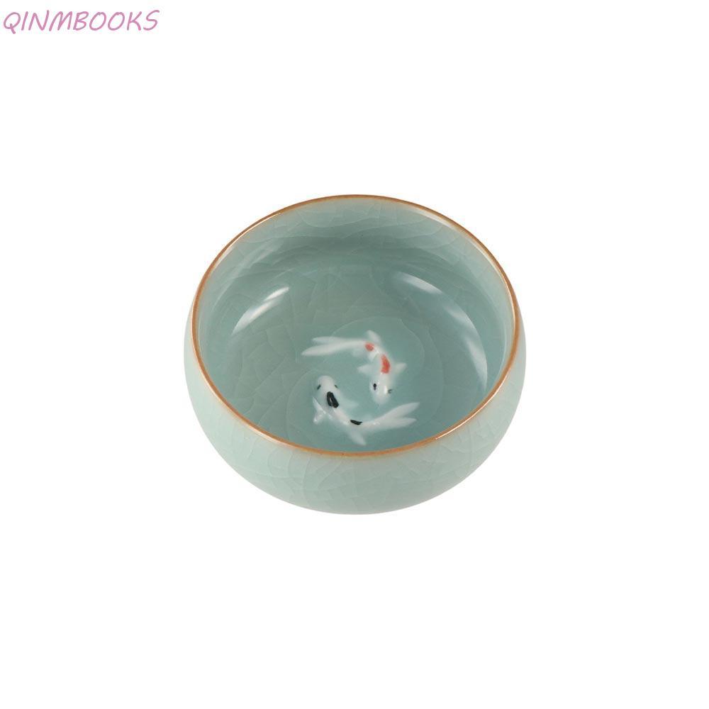 QINMBOOKS Golden Fish Celadon Porcelain Teacups, Crackle 60ml Long Tuyền Tea Cup, Crackle Tea Cup ti