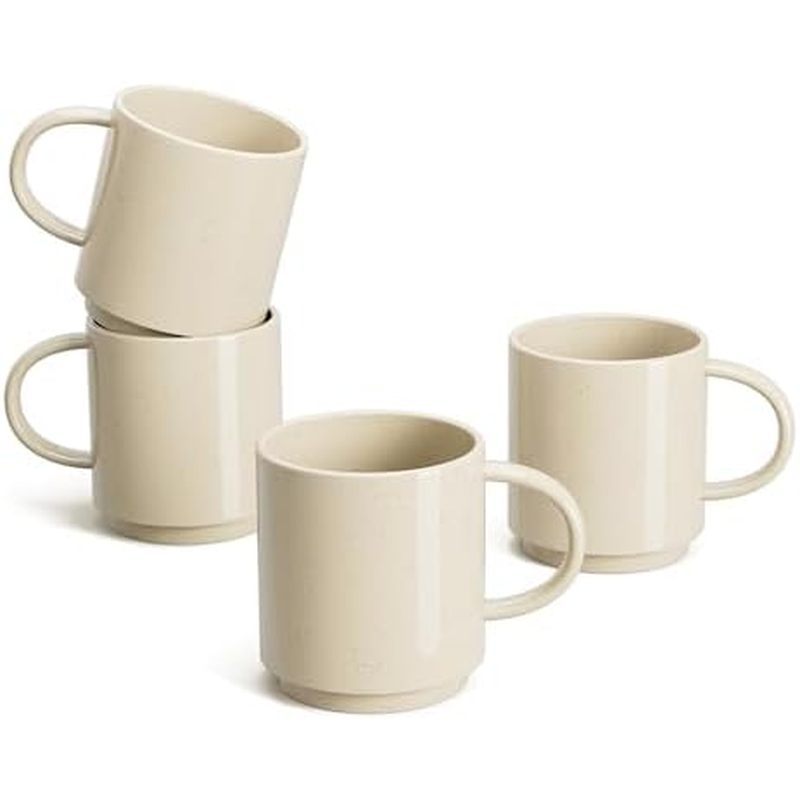 Sweese 10 Oz Stackable White Coffee Mug, Porcelain Coffee Mugs Sets of 6, Coffee Cups with Handle fo