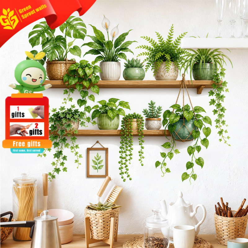Cây Xanh Chậu Dán Tường Phòng Khách Phòng Ngủ Nhà Bếp Nền Tường Làm Đẹp Bao Xấu Xí Dán Nền Dán Tường
