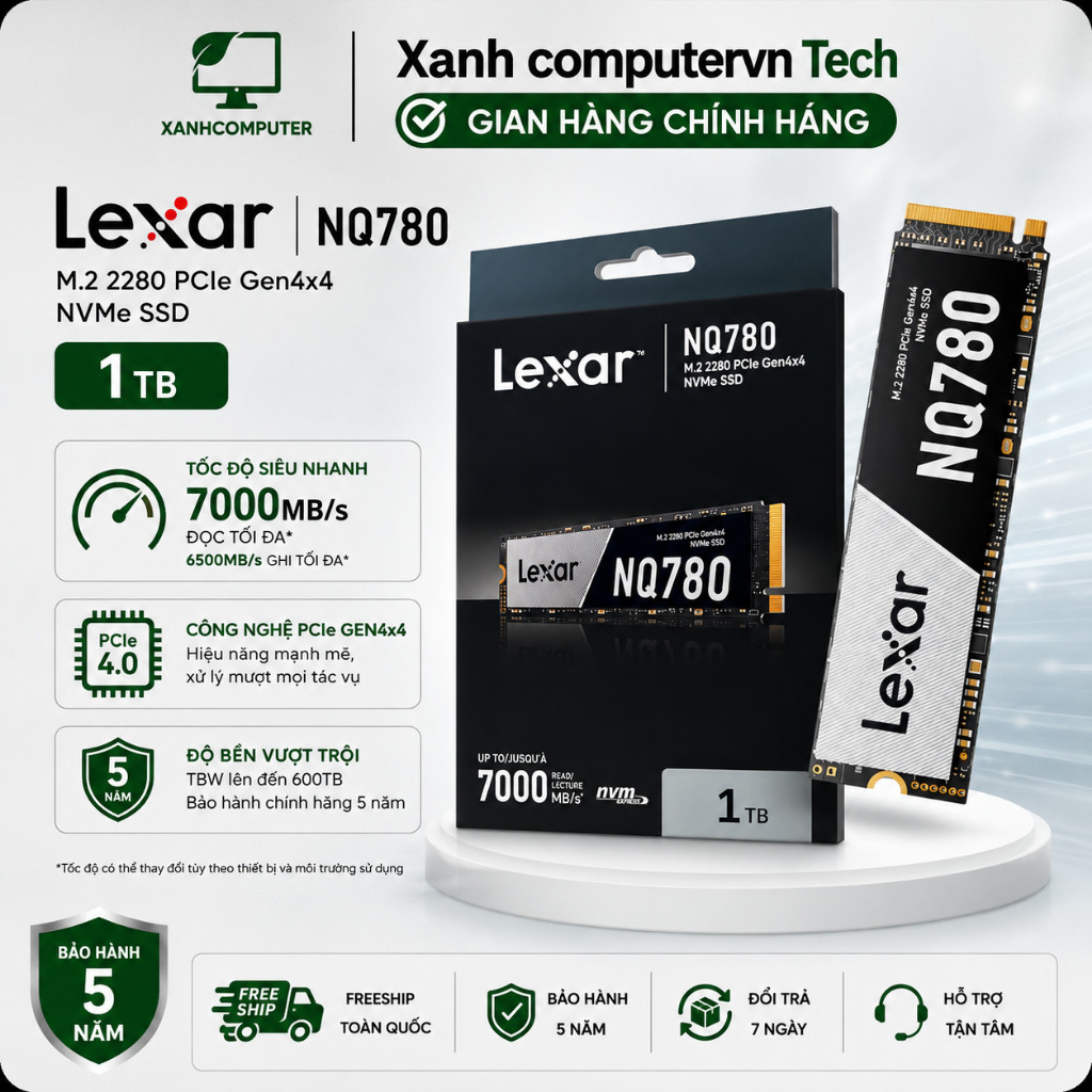 Ổ Cứng SSD LEXAR NQ780 1TB NVMe PCIe Gen4 x4 M.2 2280 Tốc Độ Cao 6500MB/s Chính Hãng