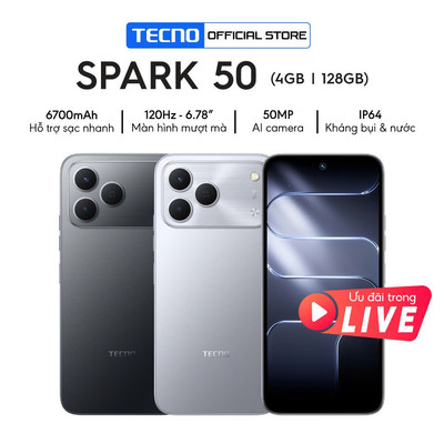 [Livestream] Điện thoại TECNO SPARK 50 (4+8)GB/128GB - Pin 6700mAh | Camera AI 50MP | IP64 | Màn hình 6.78” 120Hz | NFC
