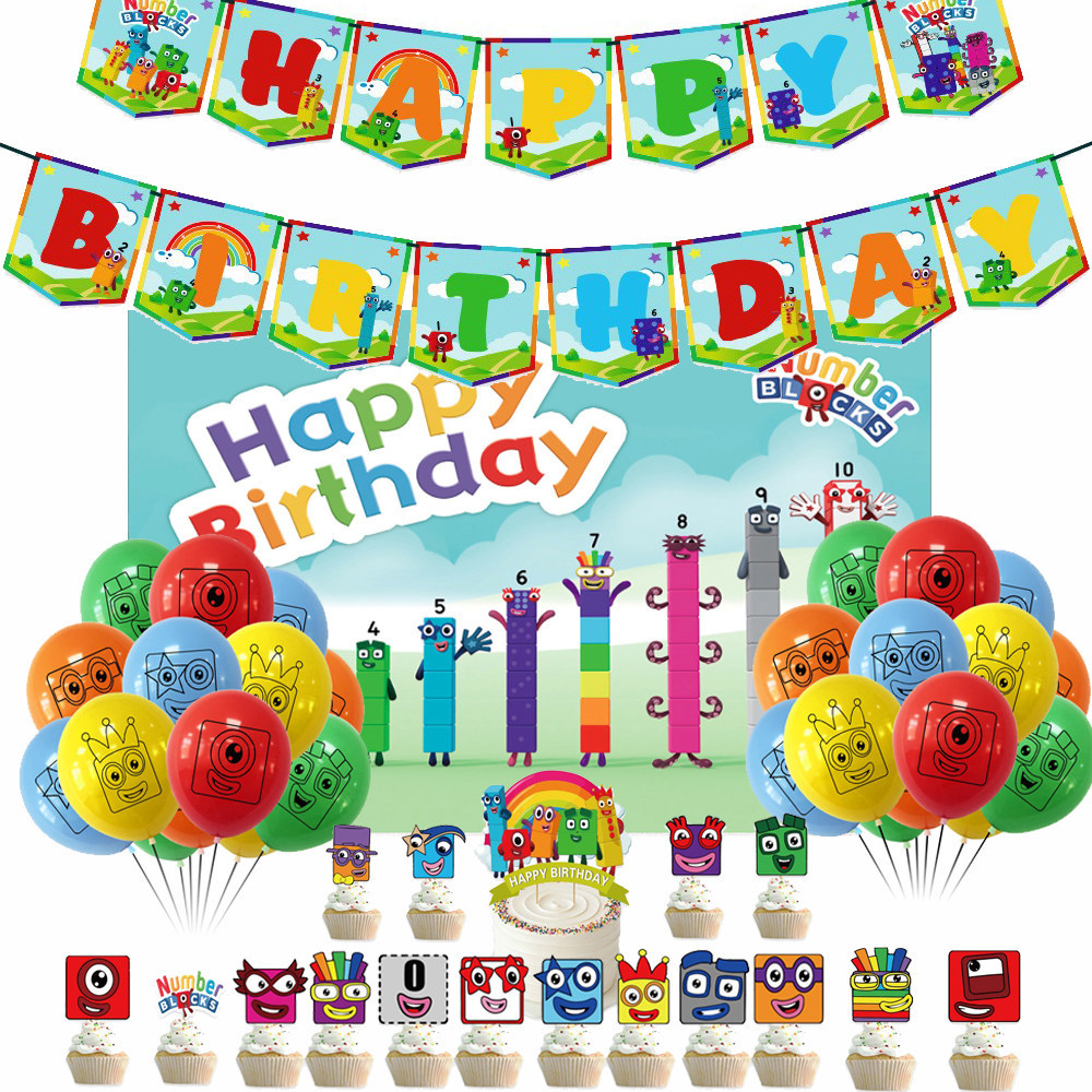 NumberBlocks NumberBlocks Chủ Đề Tiệc Sinh Nhật Bộ Trang Trí Kéo Cờ Bánh Chèn Thẻ Bóng