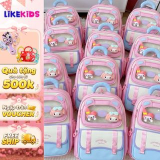 Balo chống gù bé gái Size 28x38cm, phối màu pastel kèm thú bông dễ thương, chất liệu dày dặn chống nước C3 - LikeKids
