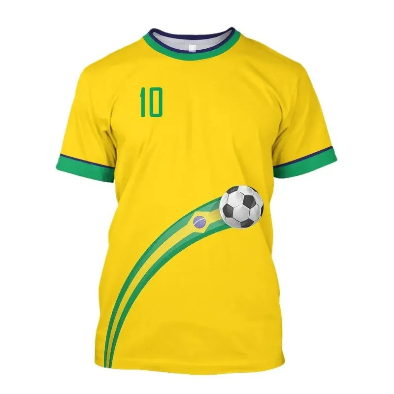 Áo bóng đá mới Áo sơ mi đội tuyển quốc gia Brazil Áo sơ mi cổ chữ O Quá khổ giản dị dạo phố Trang phục nam
