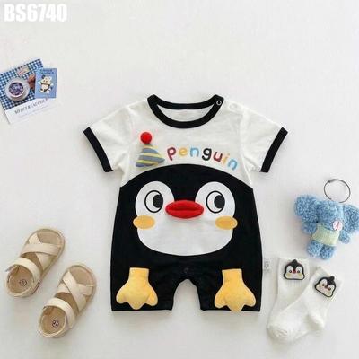 Body bé trai hình chú chim cánh cụt phối mũ sinh nhật cho bé sơ sinh 1 2 tuổi MINTSCLOSET BS6740