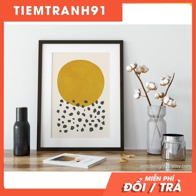 Tranh treo tường | Minimalist Mustard Wall Decor Print, Black Dots & Mustard Circle Wall Art
