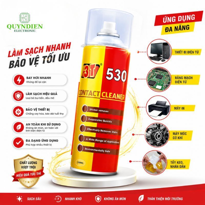 Vệ Sinh Bo Mạch Điện Tử 3T 530 Contact Cleaner 550ML Bay Hơi Nhanh Làm Sạch Mainboard, Tiếp Điểm Điệ