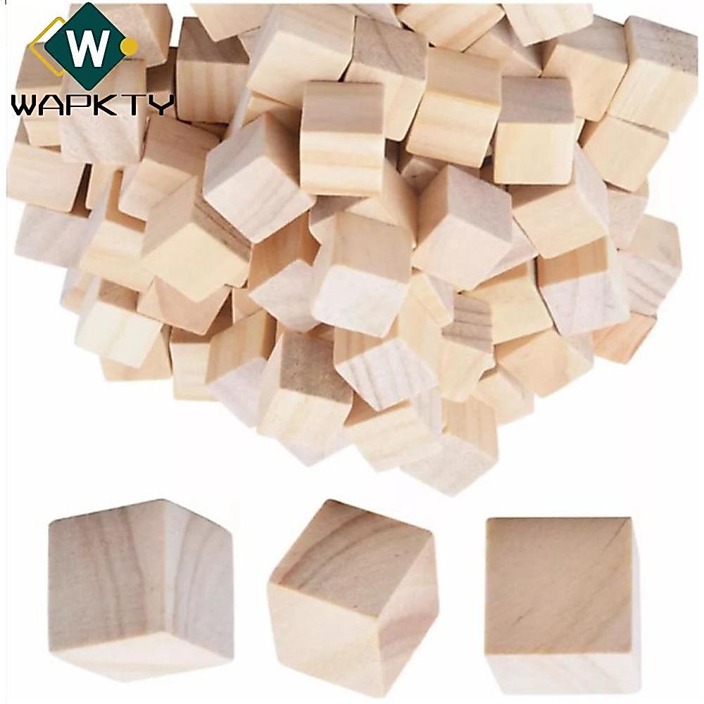 WAPKTY 100 Khối Gỗ, Khối Gỗ Màu Gỗ 2cm, Gỗ Chưa Hoàn Thành Bề Mặt Mịn Hình Vuông Tự Làm Khối Gỗ Dự Á