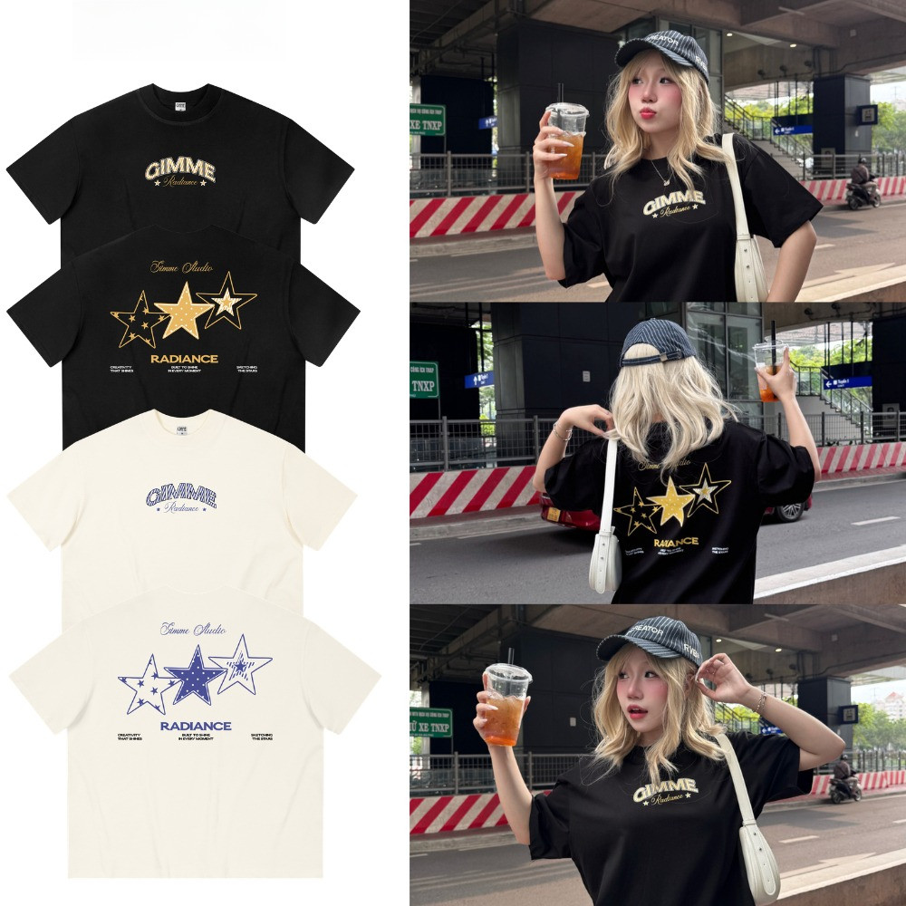 （Giao hàng 24h）Angela Áo Thun Boxy Gimme - STAR - Premium 100% Cotton 2 Chiều 220gsm - Áo Thun Unise