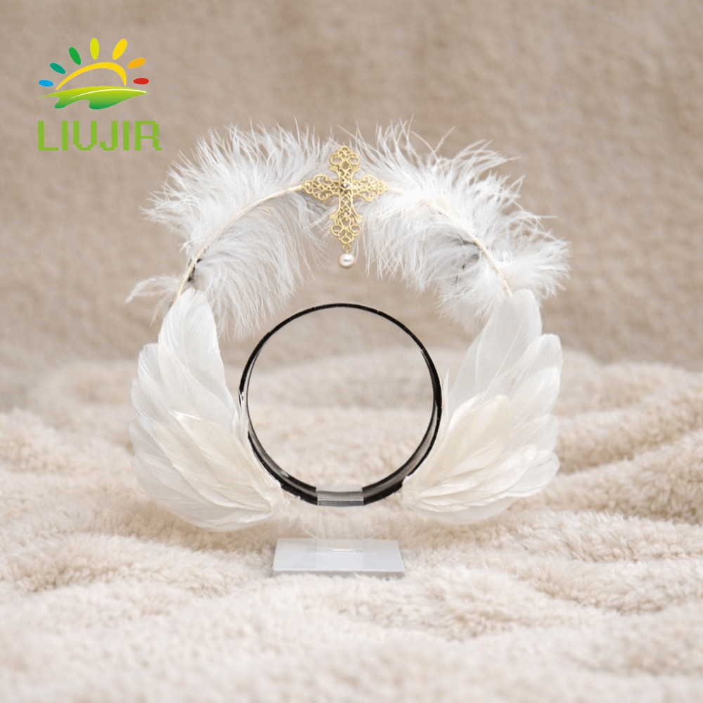 LIUJIR Feather Glory Crown Headband, Dress Up Props Hai Lớp Virgin Mary Queen Tiara, Gothic Vintage 
