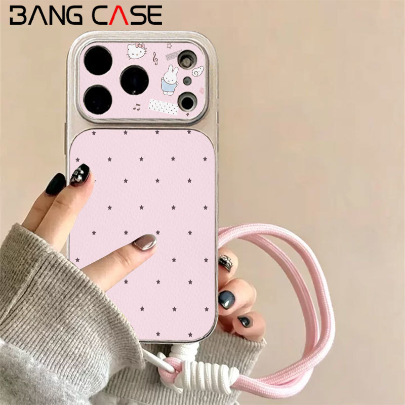 Leather Texture Plated Phone Case for IPhone 17 16 15 14 13 12 11 Pro Max Xs Max Cute Pink Miffy Sof