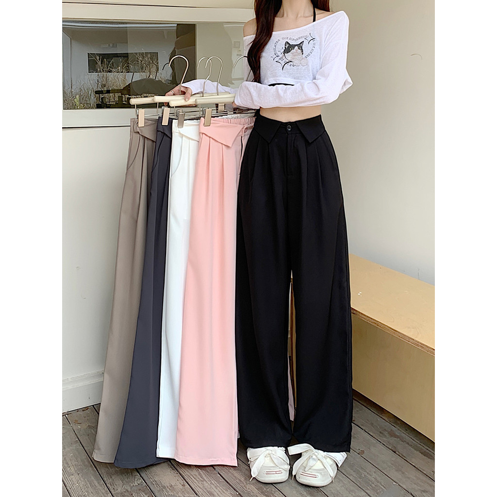 [Real Shot Suit Chất liệu Hemming] Niche Suit Quần ống rộng thông thường dành cho nữ Quần ống thẳng 