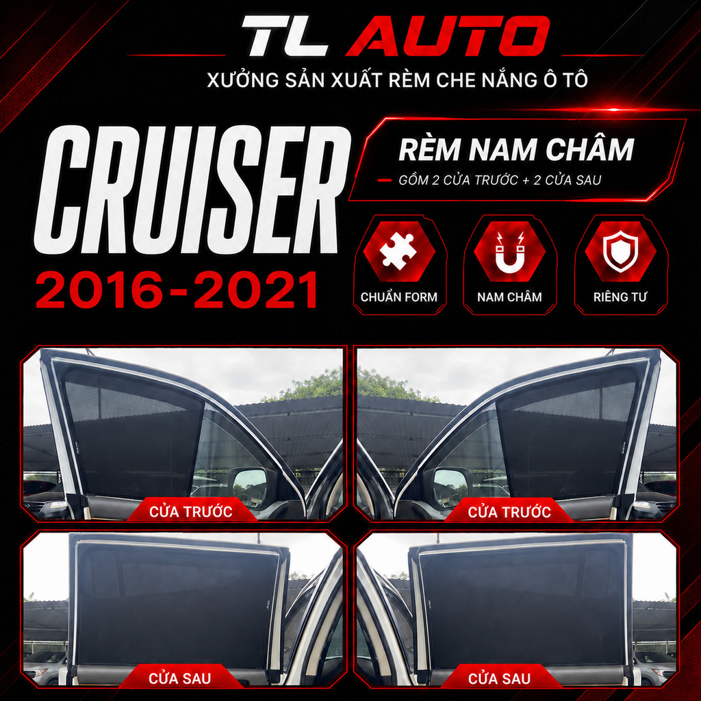 Rèm che nắng ô tô loại 1 xe Toyota Land Cruiser 2016 - 2021, dày dặn chống tia UV, bảo hành 24 tháng