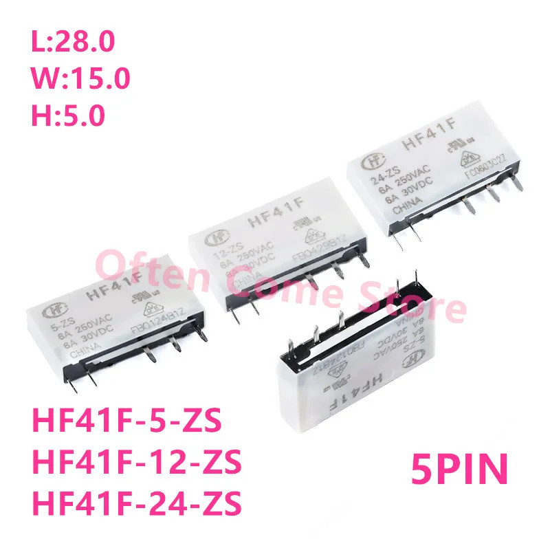 Bộ 5 Rơle HF mới HF41F -005-ZS HF41F-012-ZS HF41F-024-ZS HF41F 5V 12V 24V ZST 5PIN 6A 5V 12V 24V Rơl