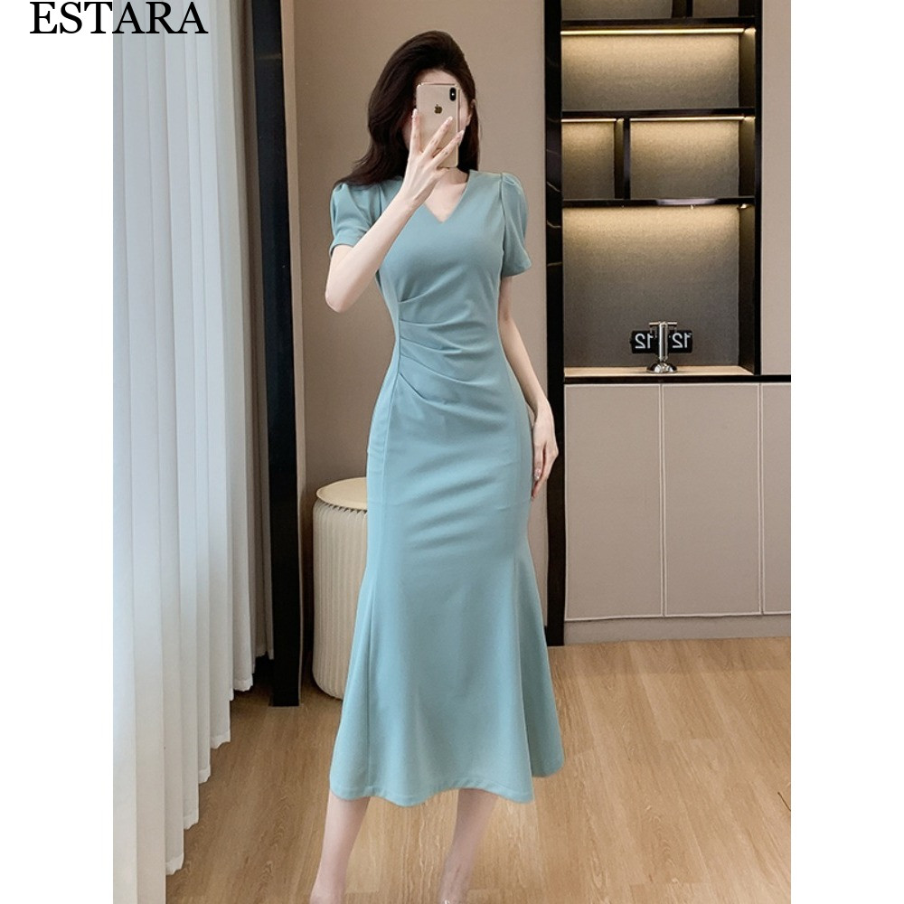 dusty blue dress for woman korean black semi formal long dress elegant bodycon v neck cocktail dress