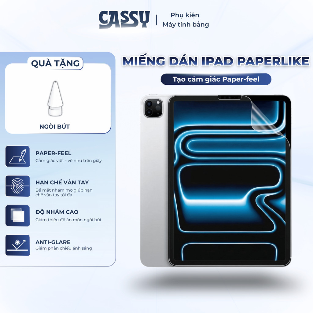 Miếng Dán Paperlike Dành Cho iPad Air M4 2026, Gen 11, Pro M5 - Hạn Chế Vân Tay, Giảm Phản Chiếu