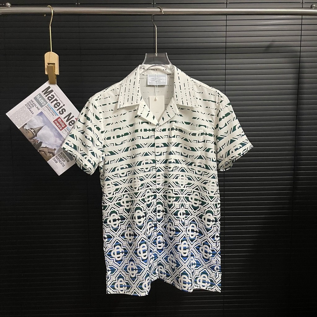 JPA9 Casablanca Men's short-sleeved shirt with printed patterns on the front and back, unisex top, c