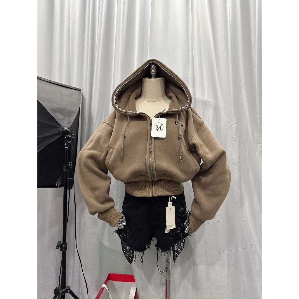 ÁO KHOÁC NỈ NỮ CROPTOP THÊU MIU NÓN CÓ SỌC SVC FASHION