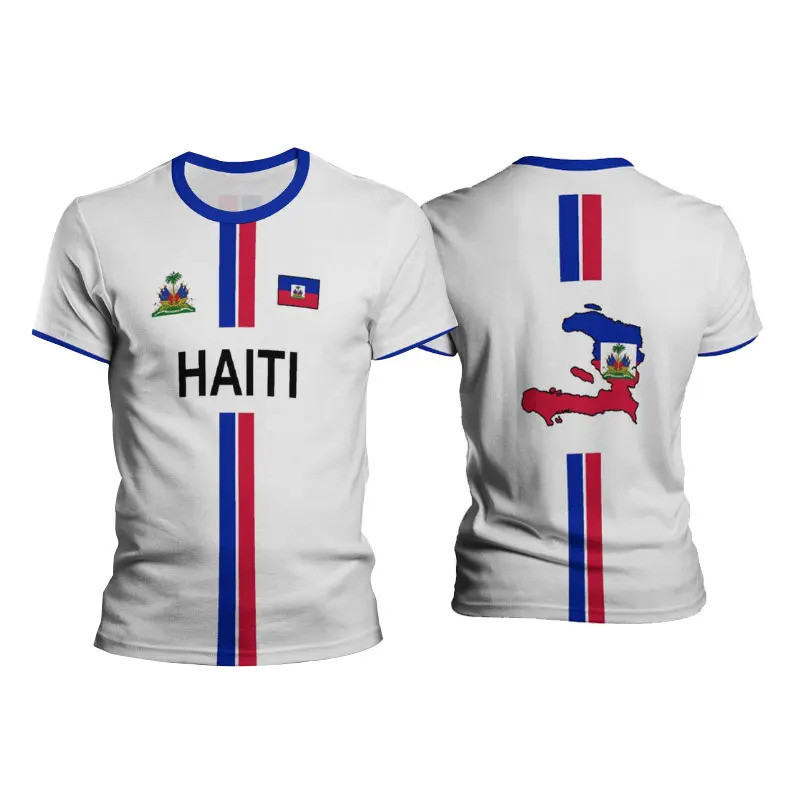 Áo bóng đá Haiti Áo thun thể thao nam Cờ Haiti Đường phố Quá khổ Áo Unisex Đồ họa thông thường Tee Á