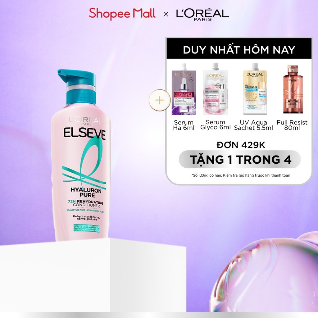 Dầu xả nhẹ bồng mái tóc 72H Elseve HA Pure cho da đầu dầu hoặc Moist cho da đầu khô 375ML | BigBuy360 - bigbuy360.vn