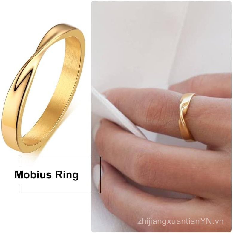 Mỏng 3mm Womem Mobius Nhẫn Thép không gỉ Vòng xoắn Mobius Nhẫn Cưới