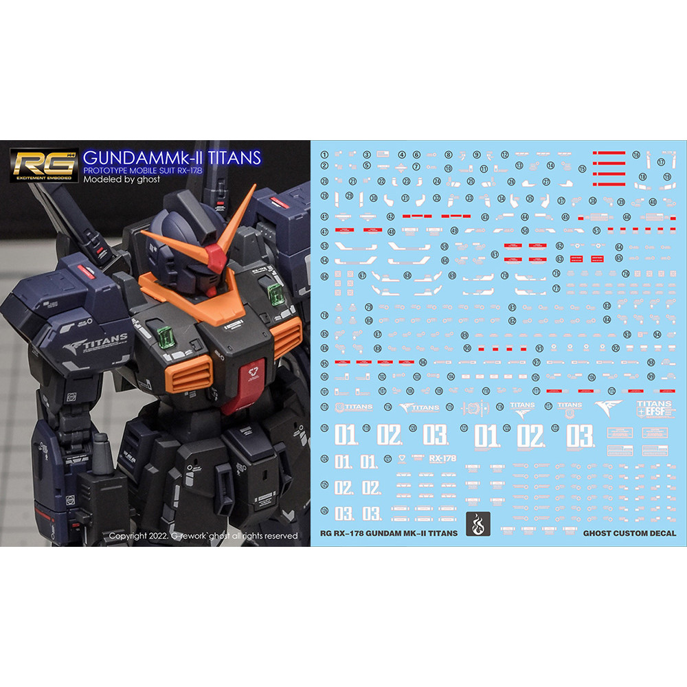 Yan GHOST Original RG Black Mark Rabbit MK2 Augu Titans MK-II Gundam Huỳnh Quang HD Nhãn Dán Nước