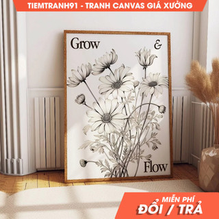 Tranh treo tường, Daisy Flower Inspirational Flow and Grow Minimalist Black, tặng kèm đinh treo, nhận in theo yêu cầu.