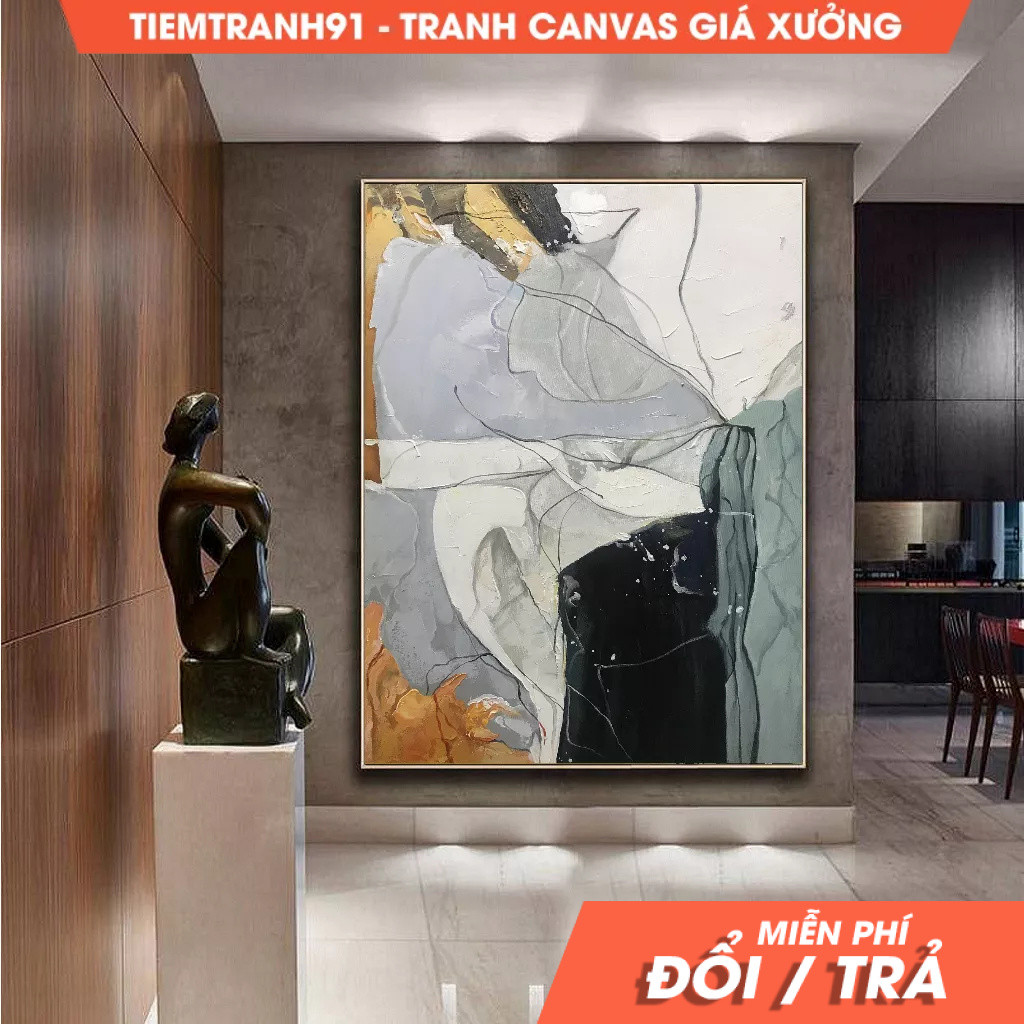 Tranh treo tường, Large Original Abstract Painting,Beige Painting Gray Painting, Minimalist Abstract