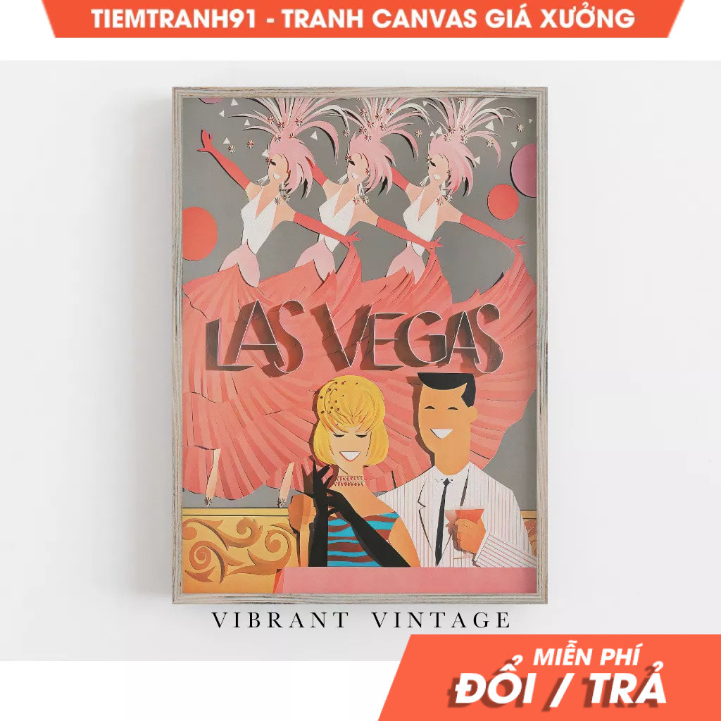 Tranh treo tường, Las Vegas Wall Art, Vintage Las Vegas Poster, Pink Pastel Colors, tặng kèm đinh tr