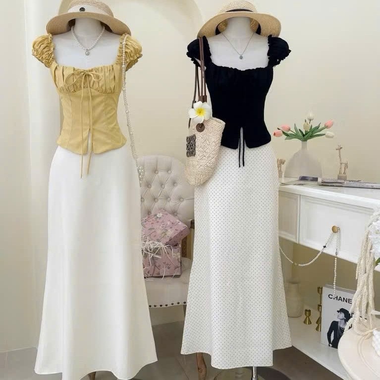 Set Áo Kiểu Day Rút Kèm Chân Váy Bút Chì NT7230 Thời Trang Nữ Đi Biển Chất Ren Đi Chơi Đều Xinh Dáng