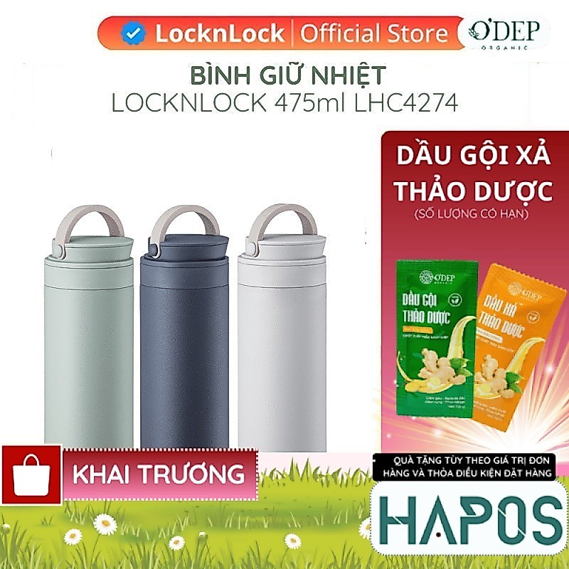 Bình giữ nhiệt LocknLock 475ml Metro Two Way LHC4274 - Hàng chính hãng, có quai xách, chống trượt - 