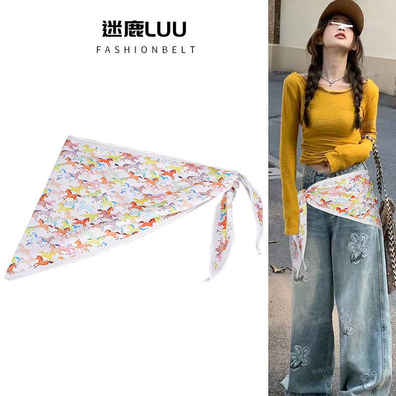 Tam Giác Khăn Thắt Lưng Nữ Cao Cấp Phụ Kiện Khăn Lụa Thắt Lưng Fart Rèm Lớp Trang Trí Quần Jean Bohe