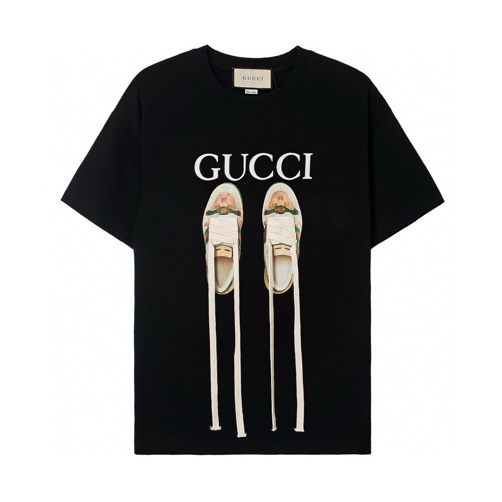 GUCCI GUCCI Nam Nữ Plus Size Tay Ngắn Phong Cách Cặp Đôi Thoải Mái Thoáng Khí Phong Cách Phương Tây 