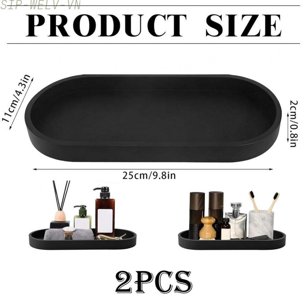 {WELV}2 Pack Black Silicone Oval Trays for Bathroom Kitchen Vanity Storage Organizer