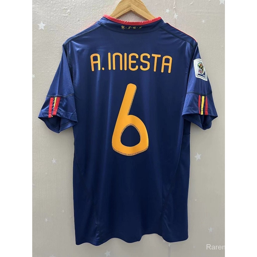 Tây Ban Nha 2010 Retro Visitor Soccer Jersey Chất Lượng Cao Tùy Chỉnh Bó Hoa INIESTA VAAG-FG001