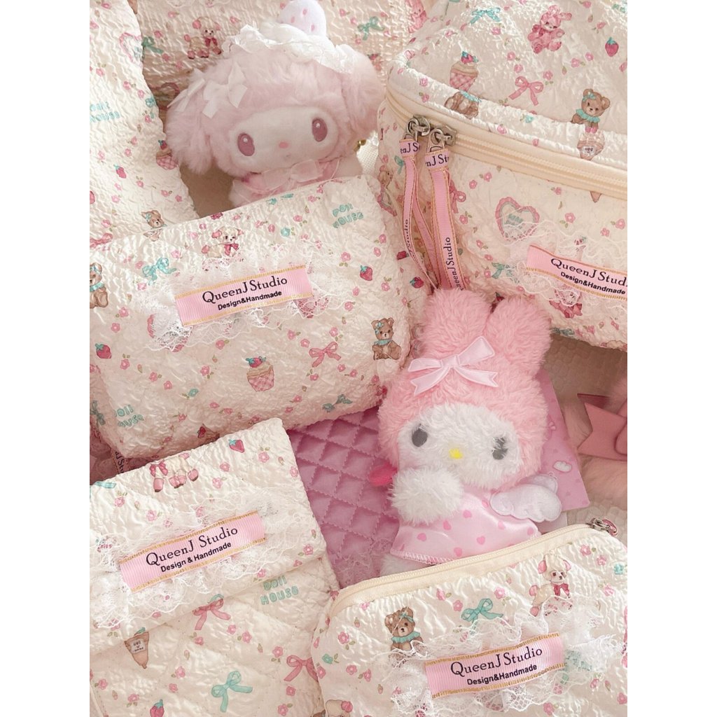 QueenJ Studio Retro Sweetheart Túi Handmade Dung Tích Lớn Túi Trang Điểm Đeo Vai Ba Lô Mua Sắm Tote 