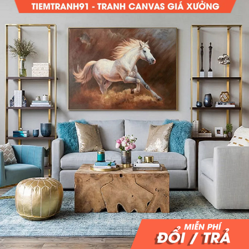 Tranh treo tường, Large Canvas Art White Horse Painting Horse Decor Horse Oil Painting Large Oil Pai