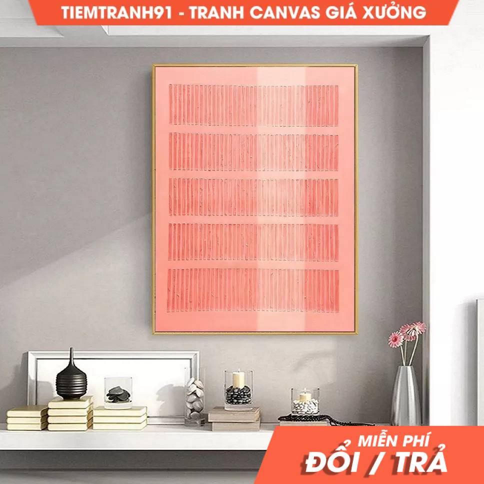 Tranh treo tường, Pink Minimalist Abstract Art Pink 3D Textured Canvas Wall Art Pink Boho Canvas Pai