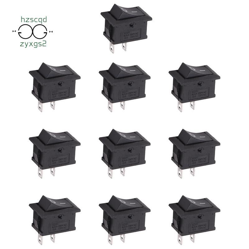 10 Chiếc SPST Mini Đen 2 Pin Rocker Switch AC 125V 10A 250V 6A