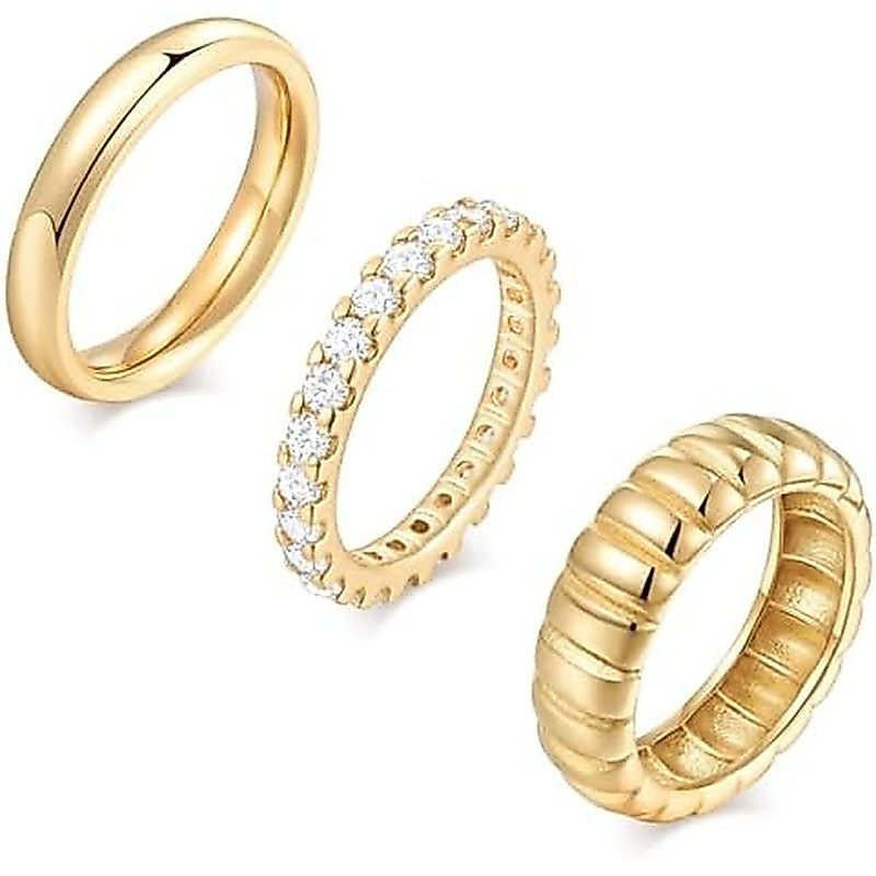KSF Stackable Gold Rings for Women - 14K Gold Plated Rings Set, Non Tarnish Dainty Cubic Zirconia St