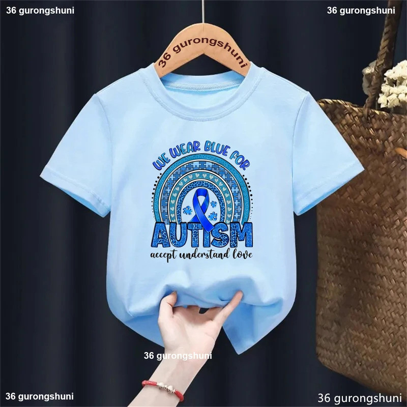 Áo thun bé trai / bé gái "We Wear Blue For Autism" để nâng cao nhận thức về bệnh tự kỷ Biết nhiệt độ