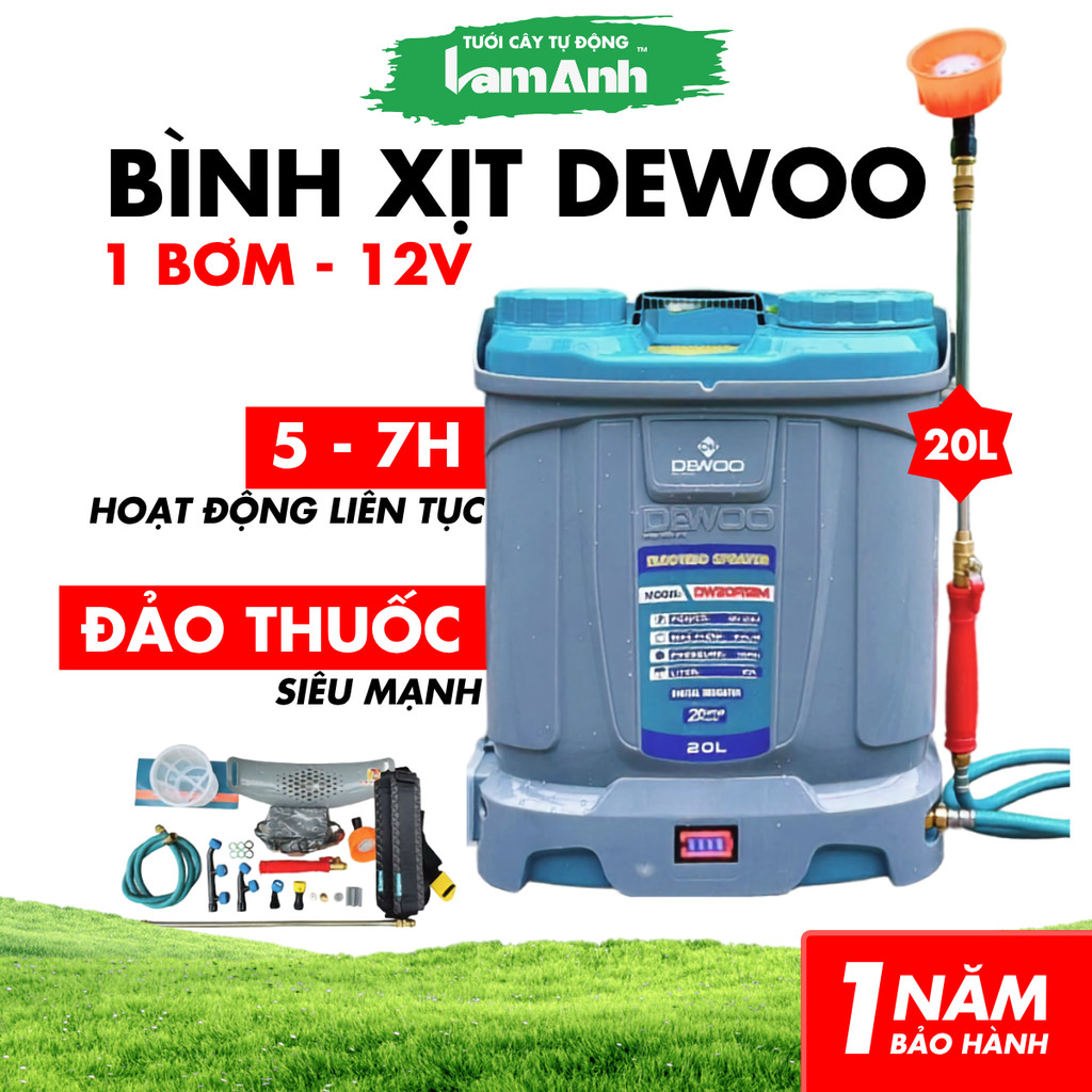 Bình Phun Thuốc Điện 20L - DEWOO - DW20A8M - 1 Bơm - Phun Khỏe - Xài Bền - Tưới Tự Động Lam Anh
