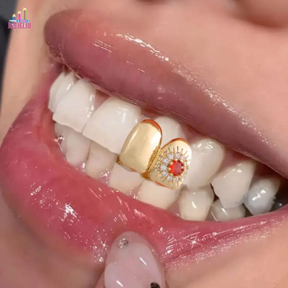JESJELIU Mũ Răng Kim Cương Giả, Punk Thiết Kế Hoa Hiphop Răng Grillz, Thời Trang Unisex Màu Bạc Ngộ 
