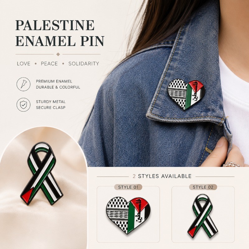2 Phong Cách Palestine Cờ Men Pin Ruy Băng Trái Tim Tình Yêu Hòa Bình Huy Hiệu Kim Loại Phụ Kiện Hàn