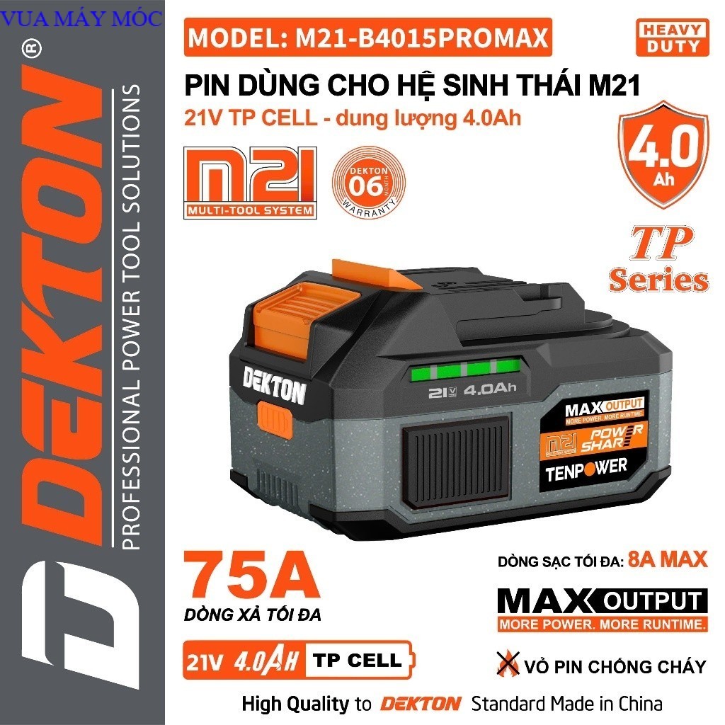 PIN DEKTON THẾ HỆ THỨ 3 M21GEN 3 PRO-Pin B4015PROMAX-4Ah-5Ah-6Ah-7.5Ah VUA MÁY MÓC