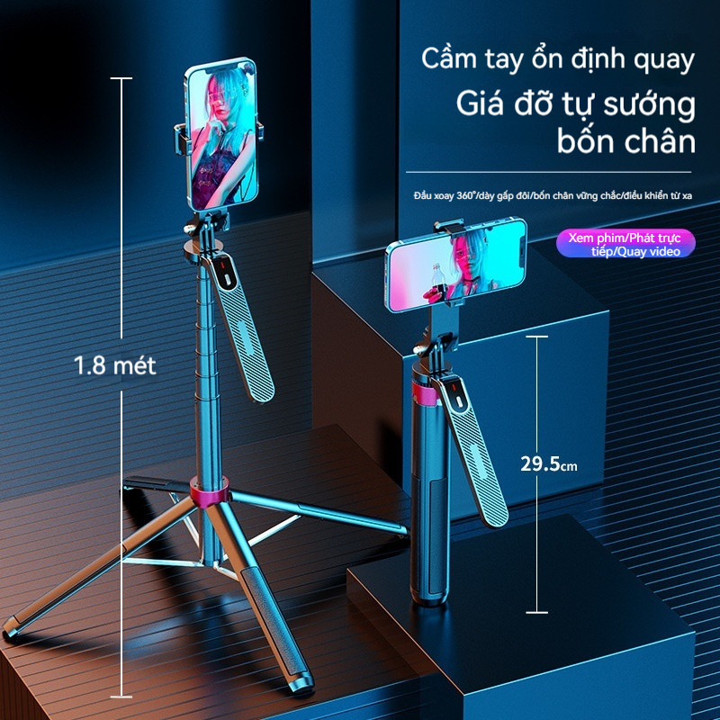 Gậy Selfie P185 Tích Hợp Gimbal Chống Rung – Tripod Bluetooth Livestream Quay Video Ổn Định Cho Điện