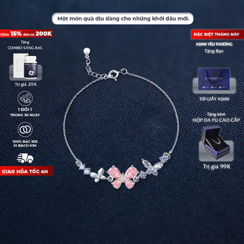 Lắc tay bạc Ý S925 Cánh Hồng Asimi Rosé Wings LT53