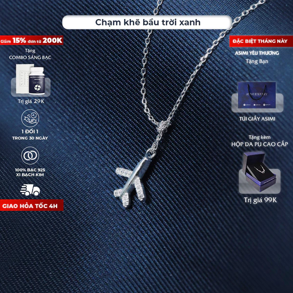Dây chuyền nữ bạc mặt máy bay đính đá Asimi Plane Gem DC06