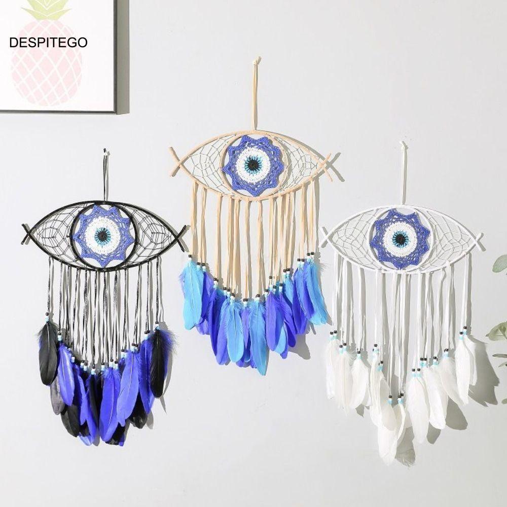 DESPITEGO Evil Eye Dream Catcher, Funny Handmade Dreamcatcher, Wall Art Blue Feather Creative Evil E