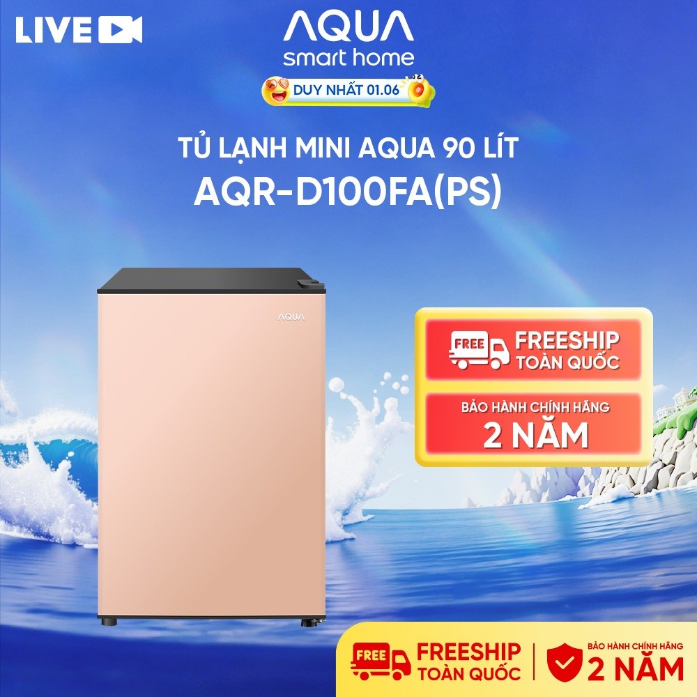 [SẢN PHẨM MỚI] Tủ lạnh mini Aqua 90 lít AQR-D100FA(PS) - Màu hồng nhạt - Freeship toàn quốc - Bảo hà
